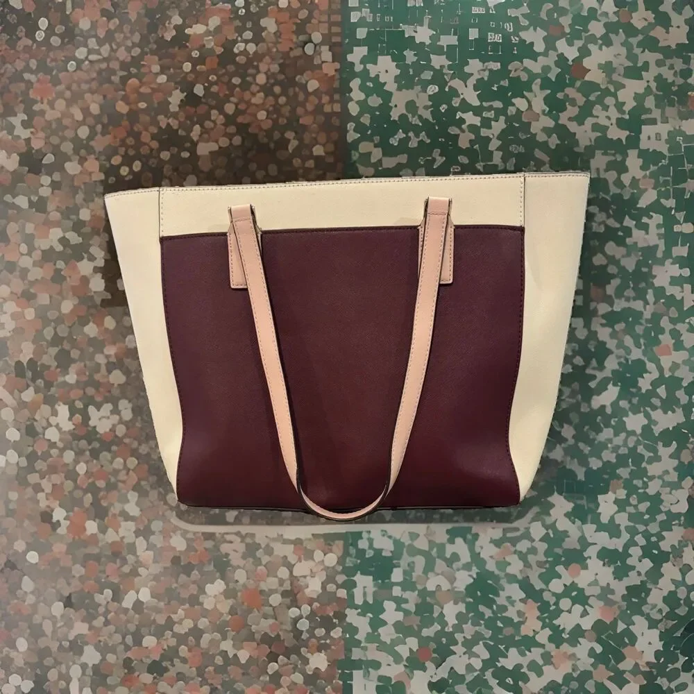 Kate Spade New York Leather Cameron Laptop Tote 2 Tone Cherrywood-Cream ~ No Tag